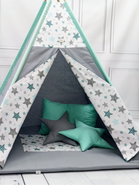 Namiot tipi classic - Gwiazdy STARS Turkusowo Miętowe Namiot tipi classic - Gwiazdy STARS Turkusowo Miętowe