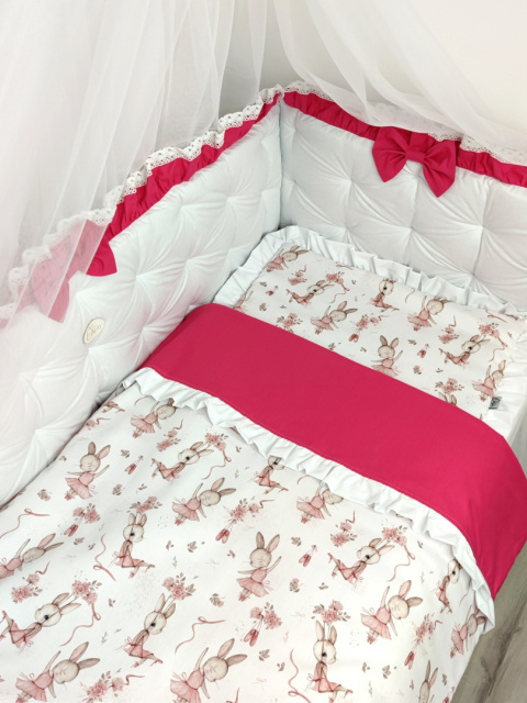 Pościel z falbankami ciemno różowa"Bunny Ballerina" PREMIUM z wypełnieniem Pościel z falbankami ciemno różowa"Bunny Ballerina" PREMIUM z wypełnieniem